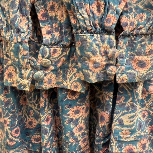 Cleobella Floral Mini Dress Size Medium Smock Waist Layered Ruffle Blue Pink - Picture 8 of 9